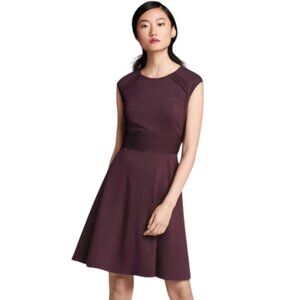Eliza J Ponte Knit Fit and Flare Pintuck Dress in Purple Plum Size 0
